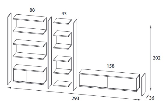 Byblos Comp 33 Pezzani Bookcase Dimensions