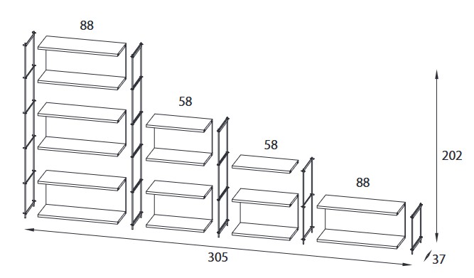 Musa Comp 41 Pezzani Bookcase Dimensions