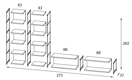 Musa Comp 42 Pezzani Bookcase Dimensions