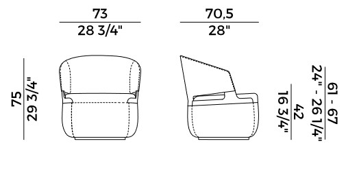 Velis Potocco Swivel Lounge Armchair sizes
