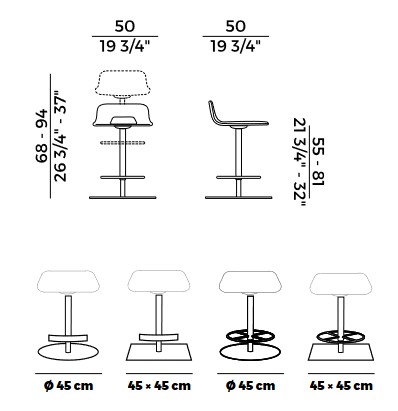 Torso Potocco stool sizes