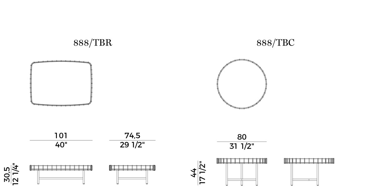 Ropu Potocco Indoor Coffee Table sizes