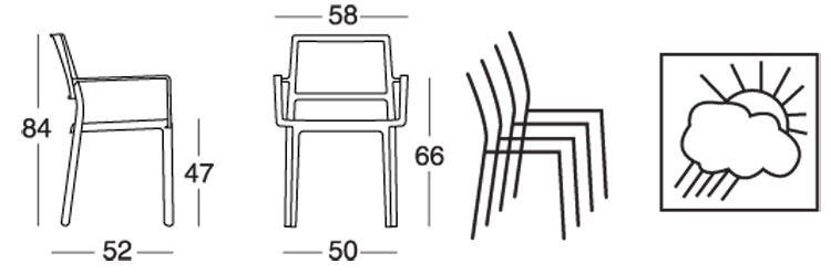 Sedia Kate con braccioli Scab misure