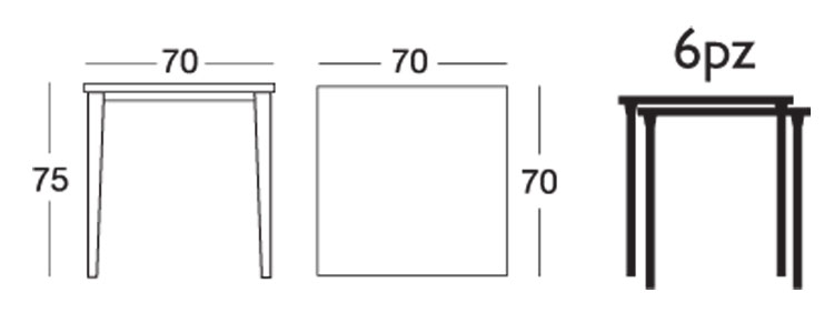 Dimensions of Timo Scab Table 70x70