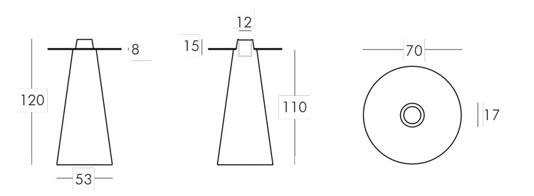 Peak Round table Slide 120x70 frame and dimensions