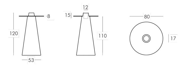 Peak Round table Slide 120x80 frame and dimensions