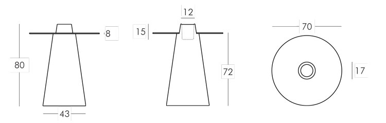 Peak Round table Slide 80x70 frame and dimensions