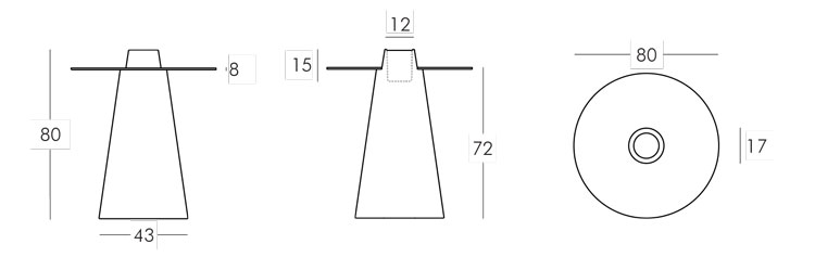 Peak Round table Slide 80x80 frame and dimensions