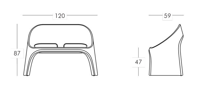 Amélie Duetto Sofa Slide frame and dimensions