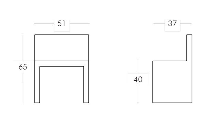 Angolo Retto chair Slide frame and dimensions