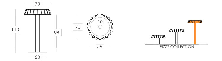 Fizzz table Slide (H110) frame and dimensions