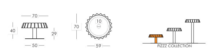 Fizzz table Slide (H40) frame and dimensions