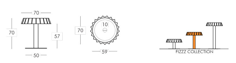 Fizzz table Slide (H70) frame and dimensions