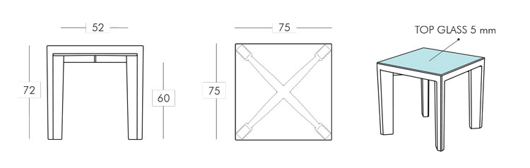 Gino Table Slide frame and dimensions