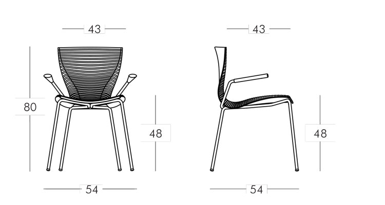 Gloria with armrest chair Slide frame and dimensions