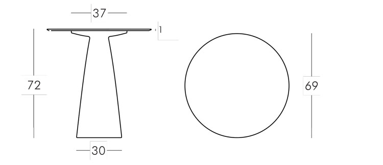 Hoplà Round table Slide 72x69 frame and dimensions