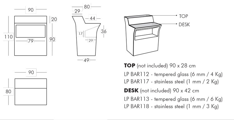 Jumbo Bar Counter Slide frame and dimensions