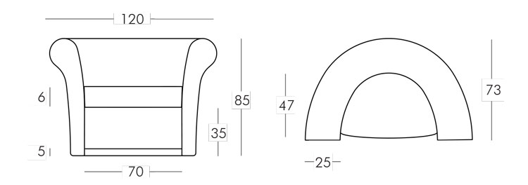 Kalla Armachair Slide frame and dimensions