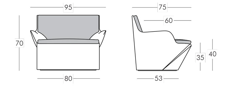 Kami San Armachair Slide frame and dimensions