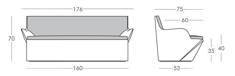 Kami Yon Sofa Slide frame and dimensions