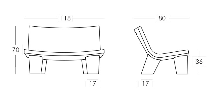 Low Lita Love Sofa Slide frame and dimensions