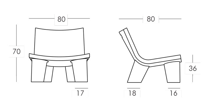 Low Lita Armachair Slide frame and dimensions