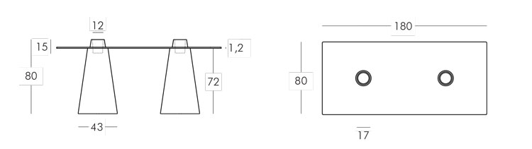 Peak Doppio table Slide 80x80 frame and dimensions