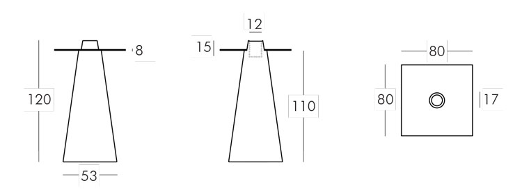 Peak Square table Slide 120x80 frame and dimensions
