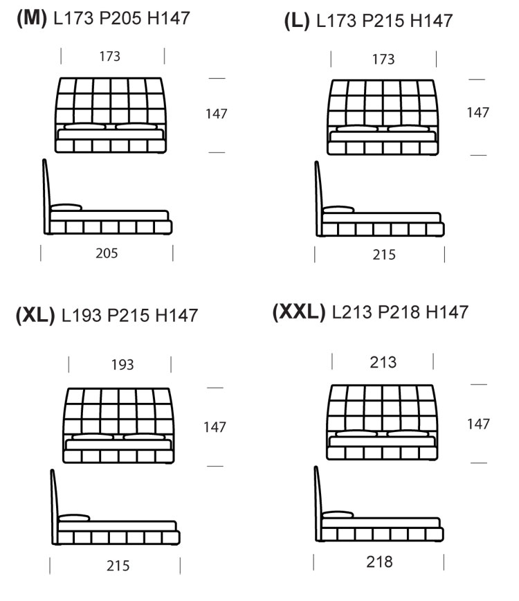 Pacifico Double bed Tonin Casa dimensions