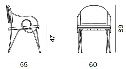 Ariete Unopiù Chair with armrests dimensions