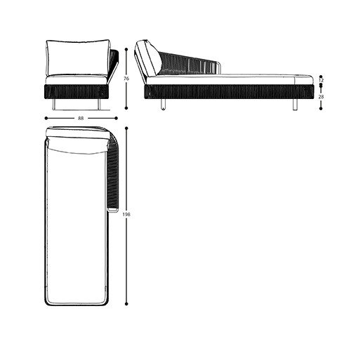 Tibidabo Dormeuse Varaschin Sunbed sizes