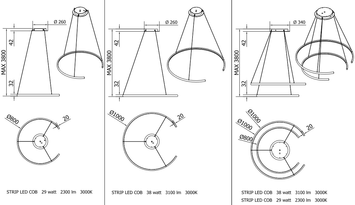 Comet Bontempi Casa Suspension Lamp sizes