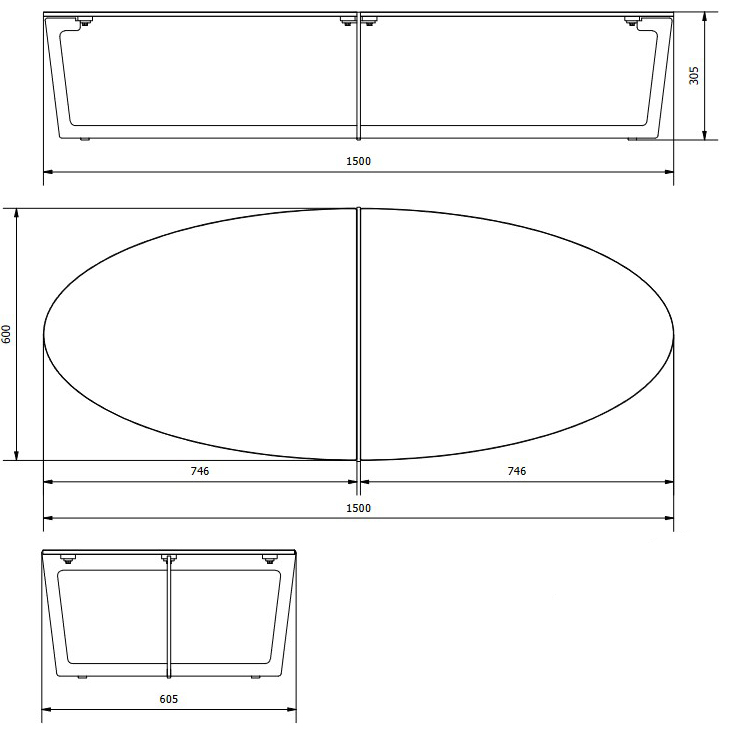 Cross Bontempi Casa Oval Coffee Table sizes