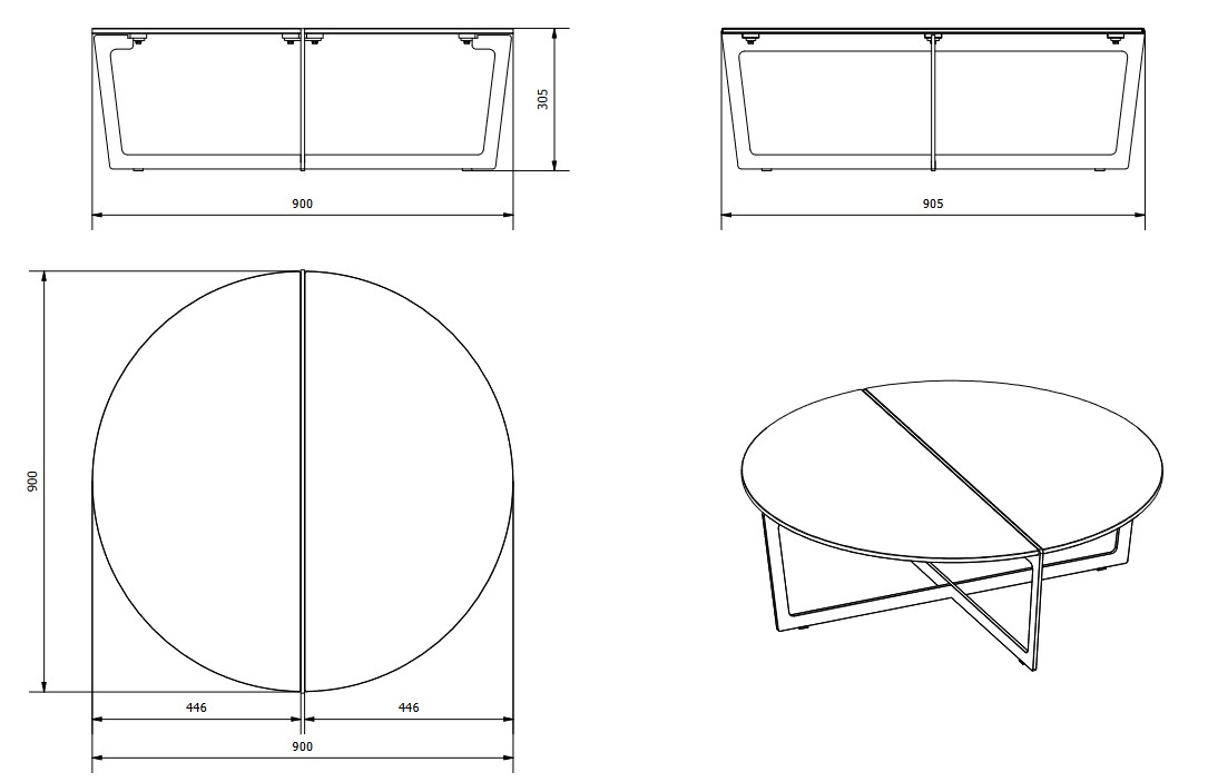 Cross Bontempi Casa Round Coffee Table sizes