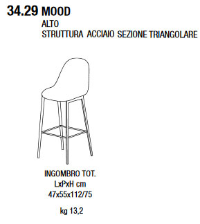 Mood 34.29 stool Bontempi Casa dimensions