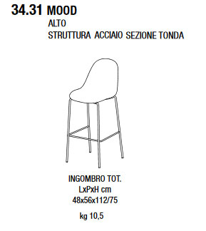 Mood 34.31 stool Bontempi Casa dimensions