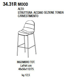 Mood 34.31R stool Bontempi Casa dimensions