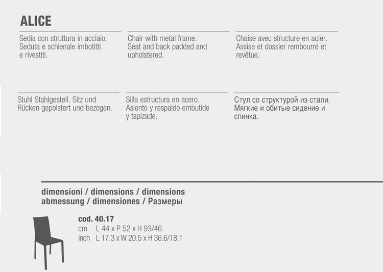 Alice Chair Bontempi Casa 40.17 sizes
