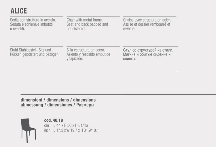 Alice Chair Bontempi Casa 40.18 sizes