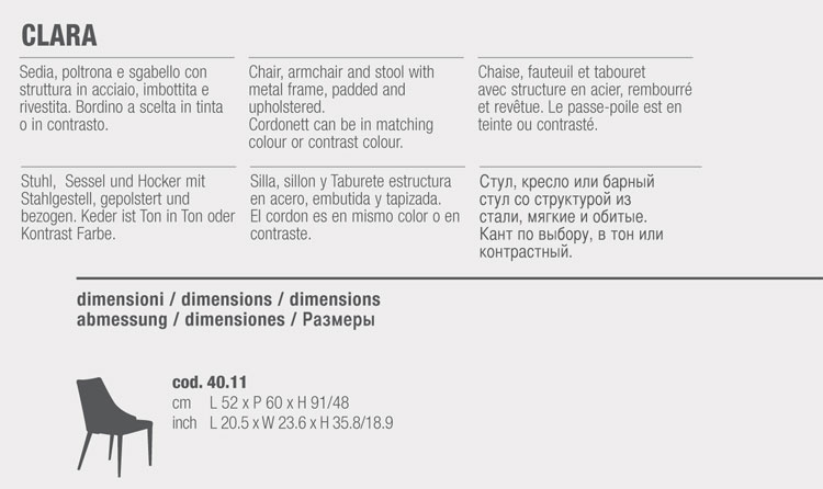 Clara Chair Bontempi Casa 40.11 sizes