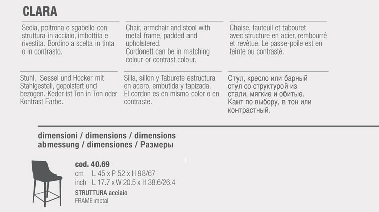 Chair Clara Bontempi Casa h67 dimensions