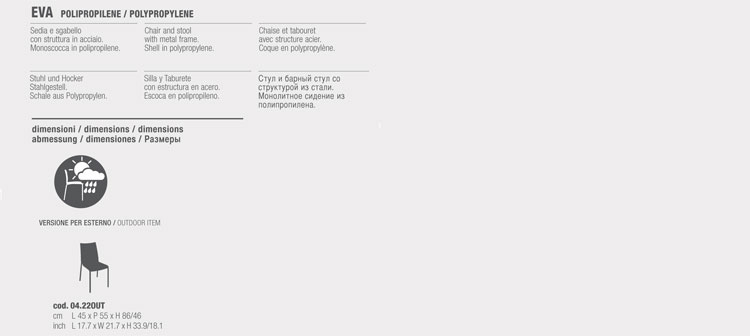 Eva chair Bontempi Casa for outdoor sizes