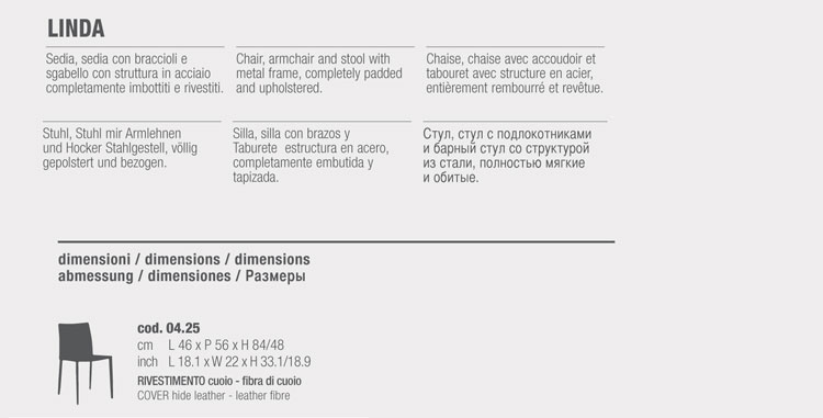 Linda Chair Bontempi Casa low backrest sizes
