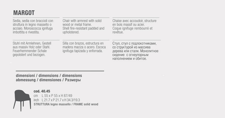 Margot Chair Bontempi Casa in wood with armrests sizes