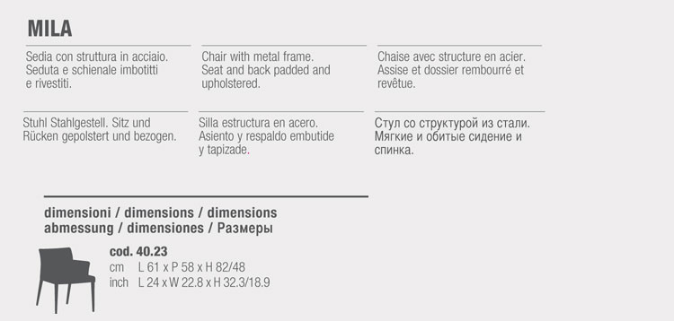 Mila chair Bontempi Casa armchair sizes