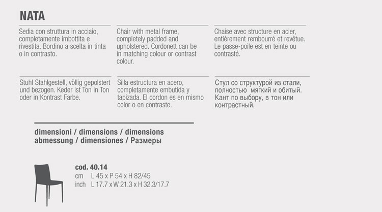 Nata Chair Bontempi Casa sizes