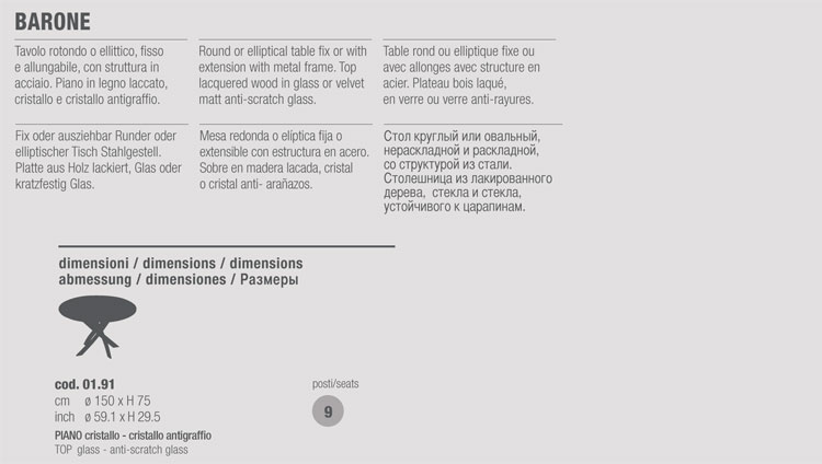 Barone Bontempi Casa Table 150 sizes