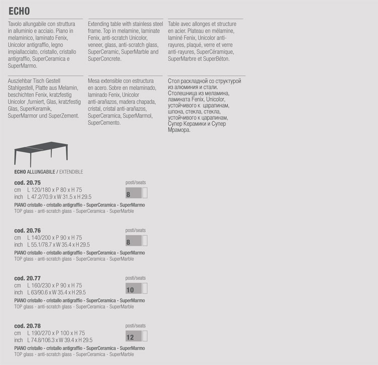 Echo Bontempi Casa extendable table sizes