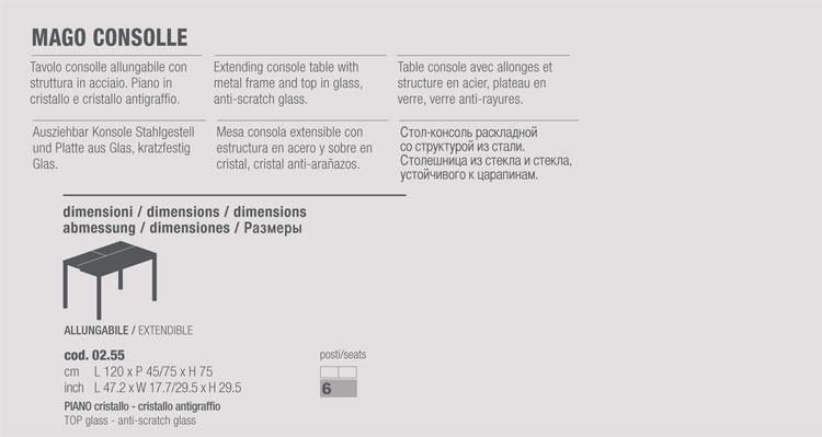 Mago console table Bontempi Casa extendable sizes