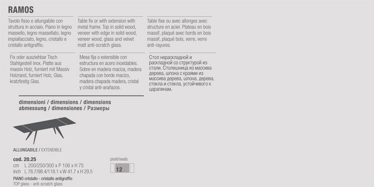 Ramos table Bontempi Casa extendable sizes